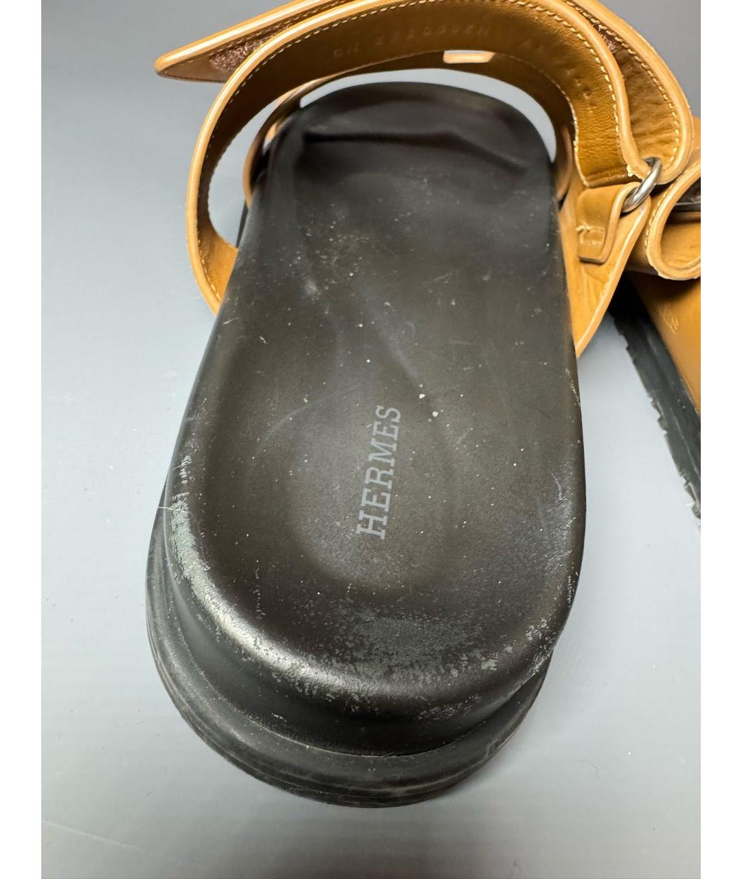 HERMES Оранжевое кожаные шлепанцы, фото 6