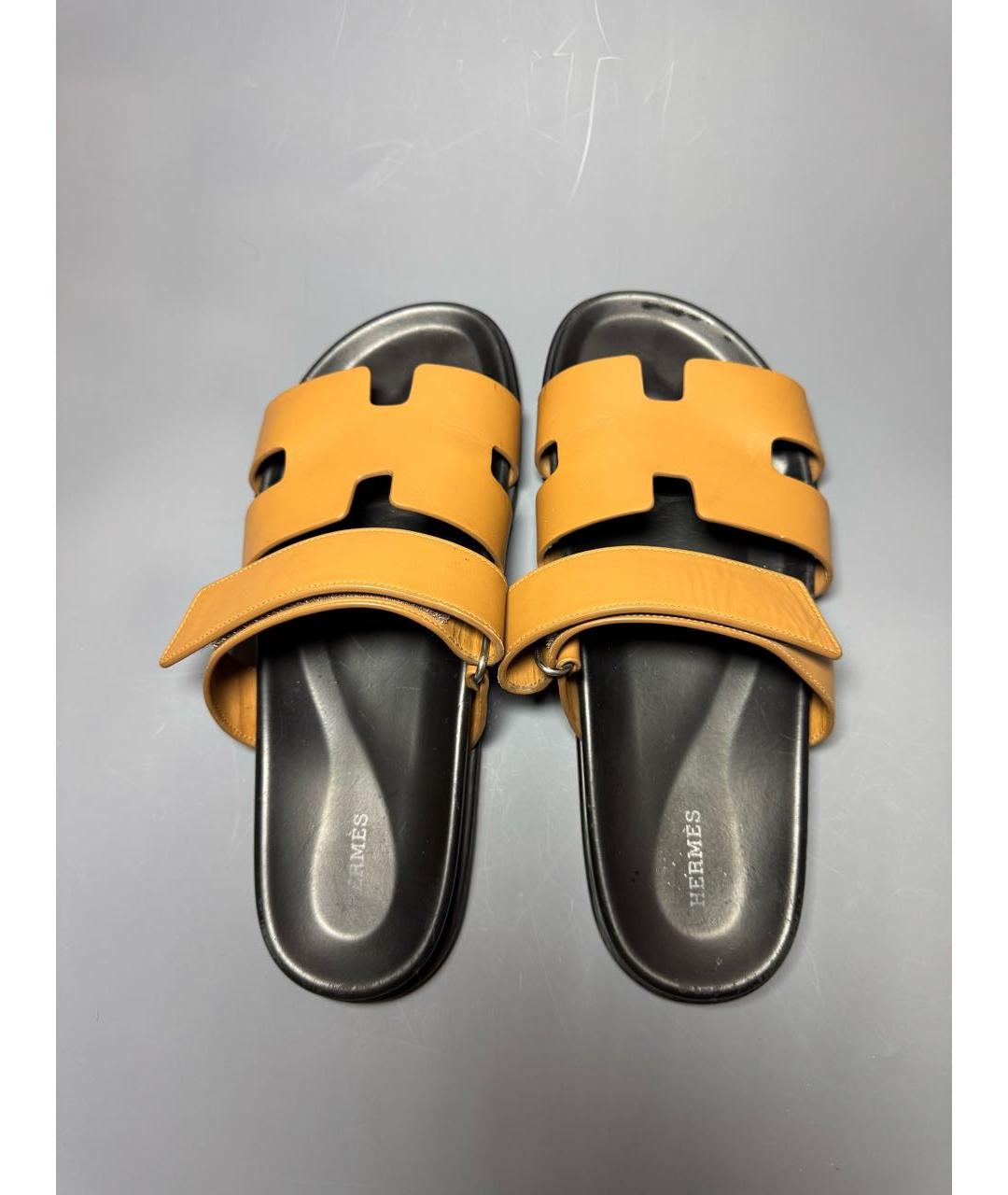 HERMES Оранжевое кожаные шлепанцы, фото 3