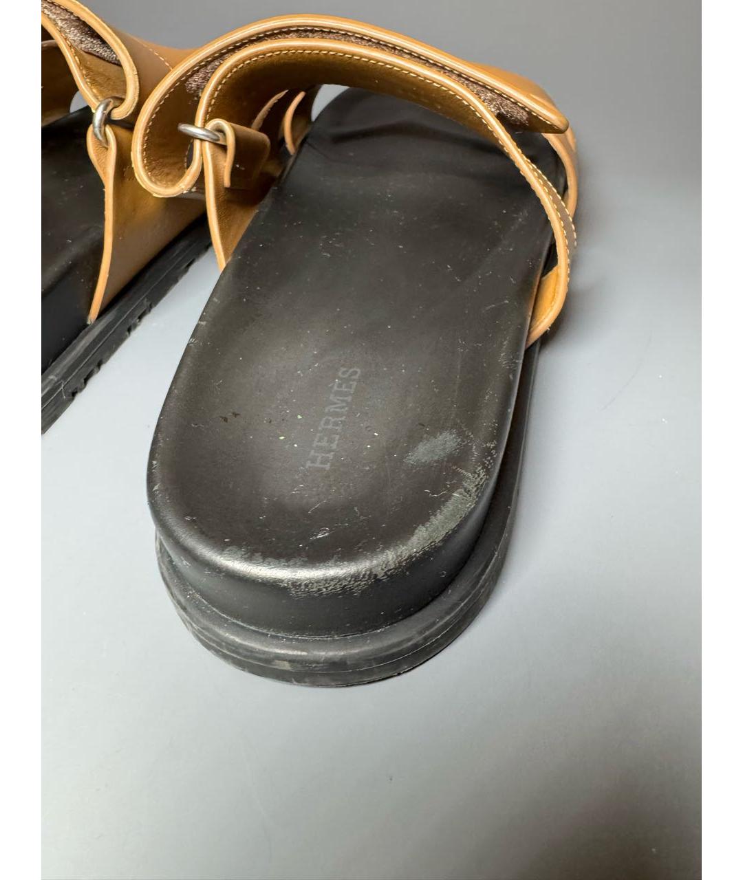 HERMES Оранжевое кожаные шлепанцы, фото 5