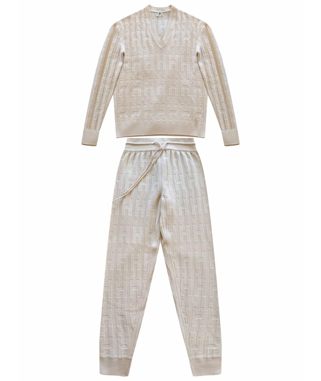 HERMES Белый шерстяной костюм с брюками, фото 1