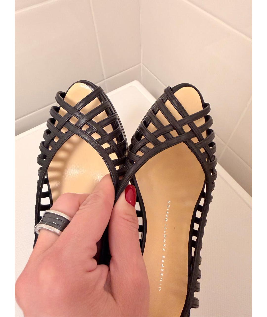 GIUSEPPE ZANOTTI DESIGN Черные кожаные босоножки, фото 4