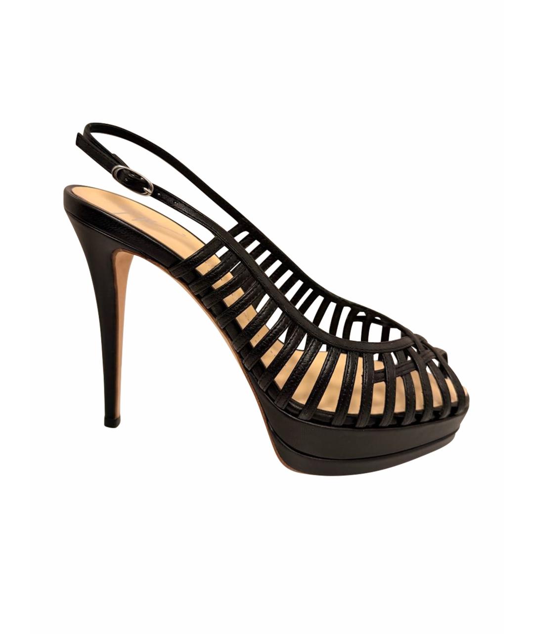 GIUSEPPE ZANOTTI DESIGN Черные кожаные босоножки, фото 1