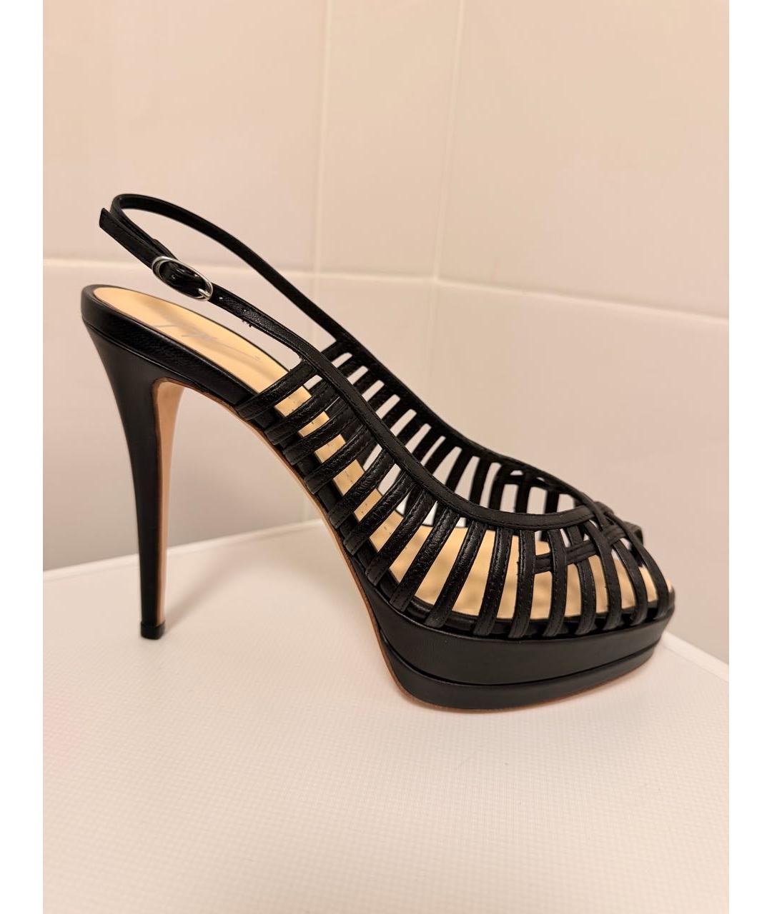 GIUSEPPE ZANOTTI DESIGN Черные кожаные босоножки, фото 8