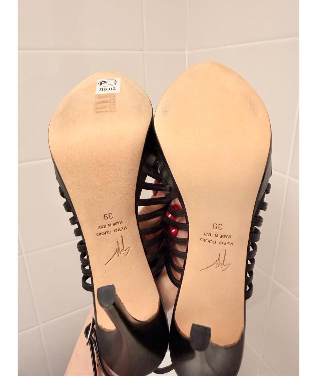 GIUSEPPE ZANOTTI DESIGN Черные кожаные босоножки, фото 5