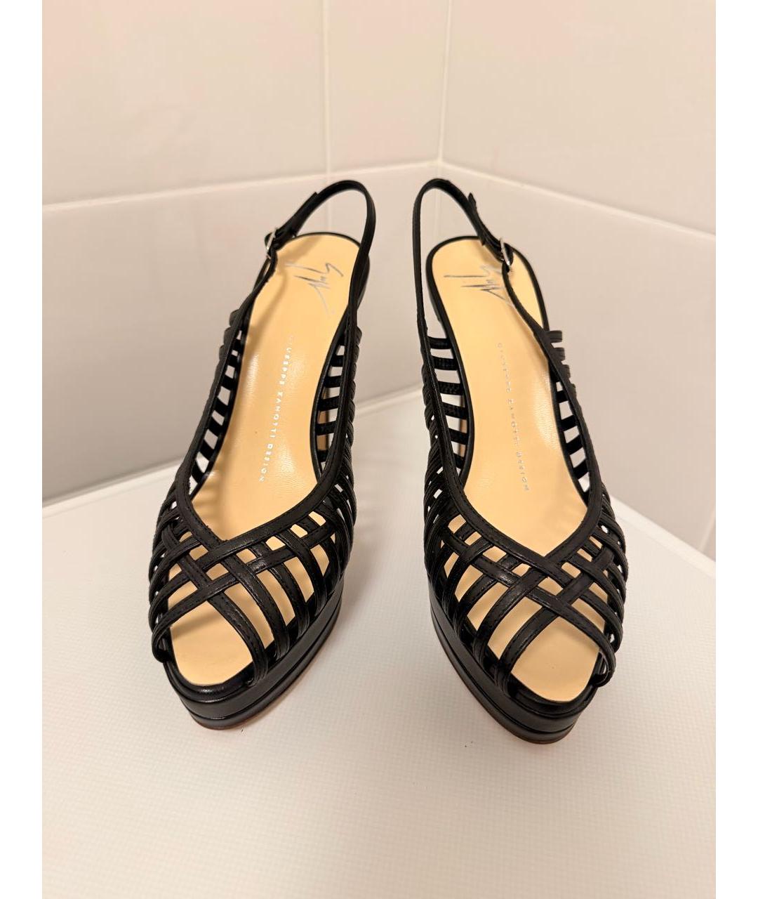 GIUSEPPE ZANOTTI DESIGN Черные кожаные босоножки, фото 2