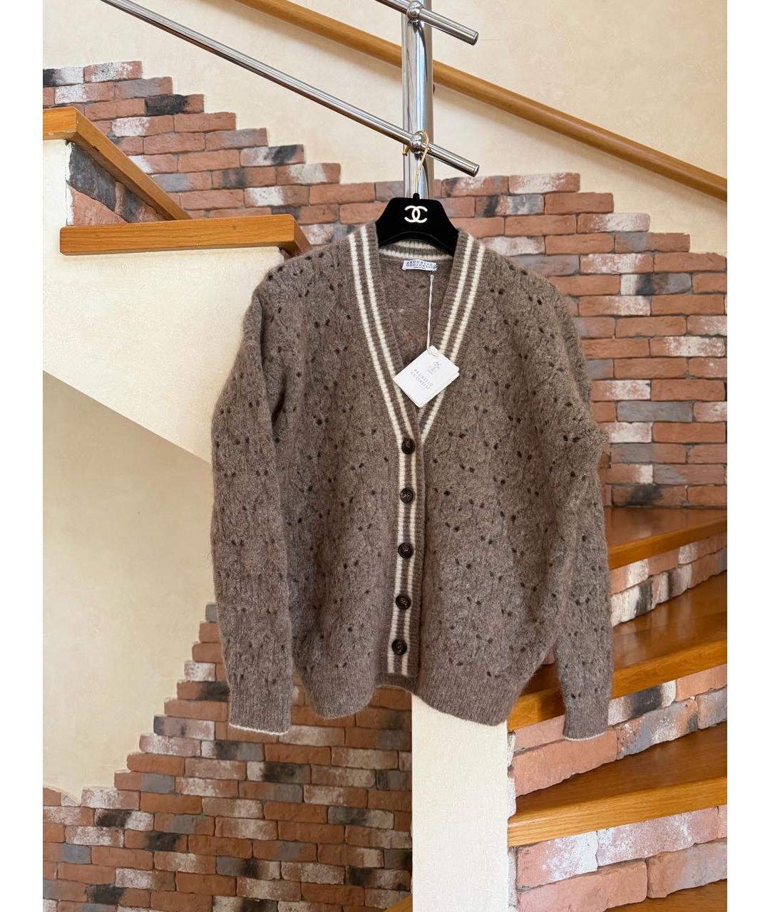 BRUNELLO CUCINELLI Коричневый шерстяной кардиган, фото 9