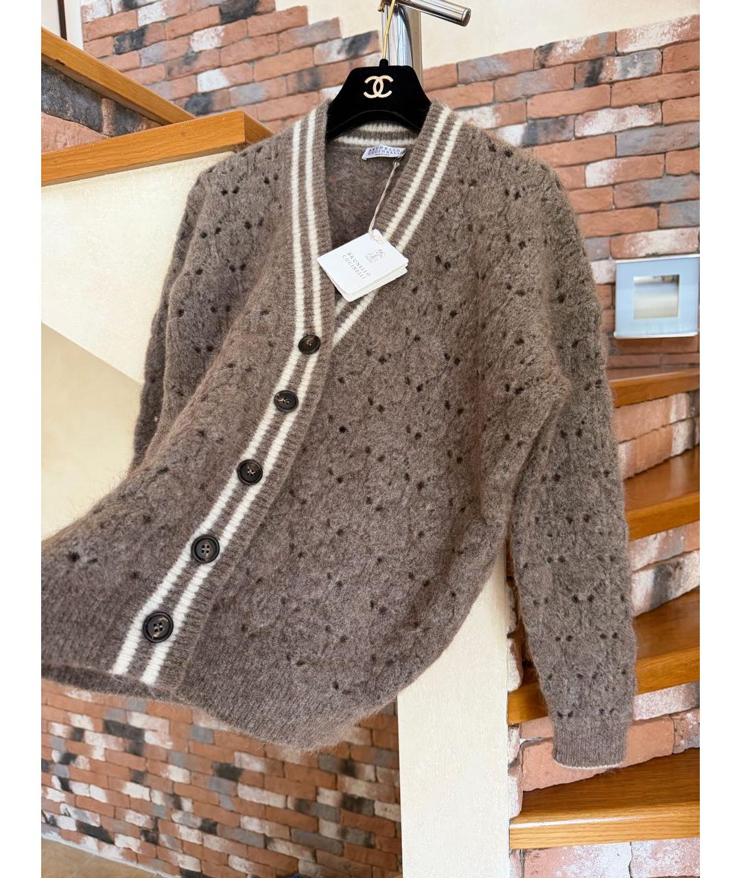 BRUNELLO CUCINELLI Коричневый шерстяной кардиган, фото 3