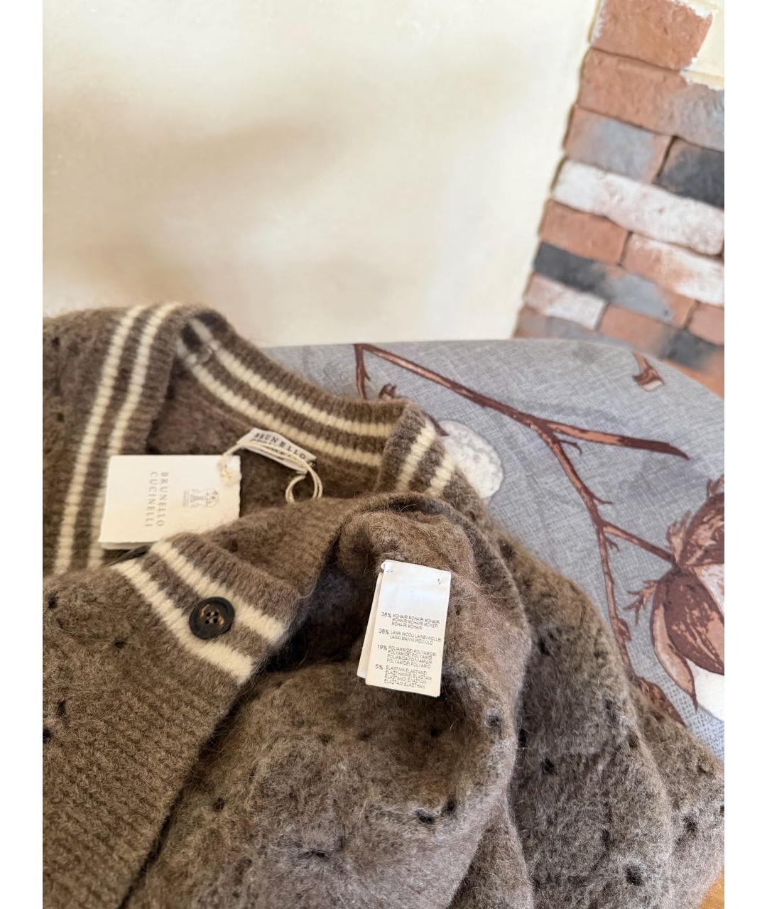 BRUNELLO CUCINELLI Коричневый шерстяной кардиган, фото 5