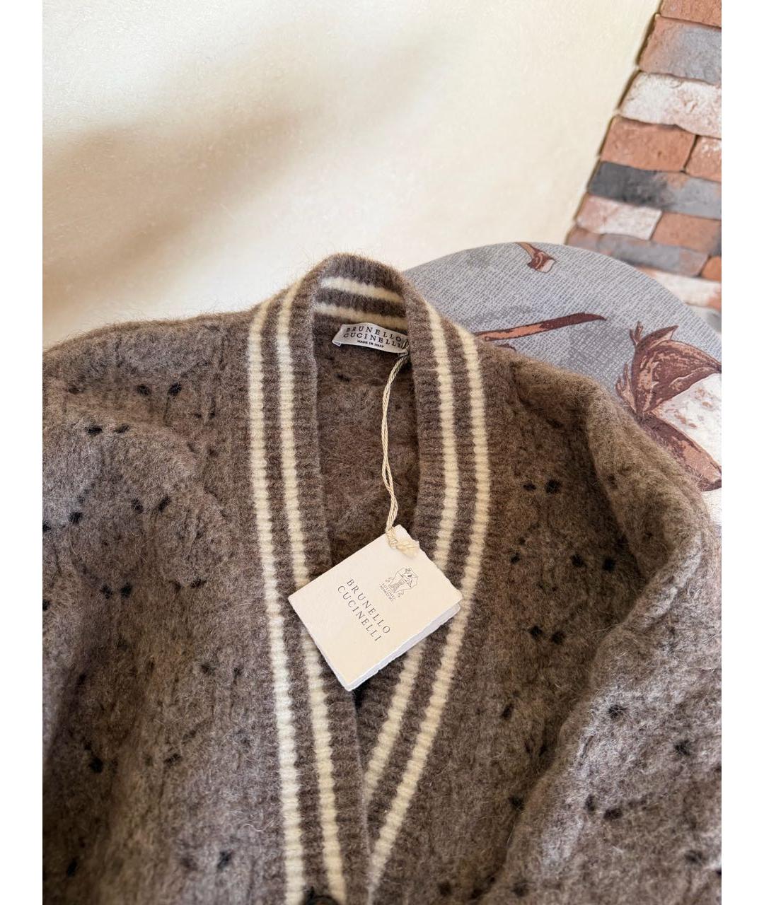 BRUNELLO CUCINELLI Коричневый шерстяной кардиган, фото 7