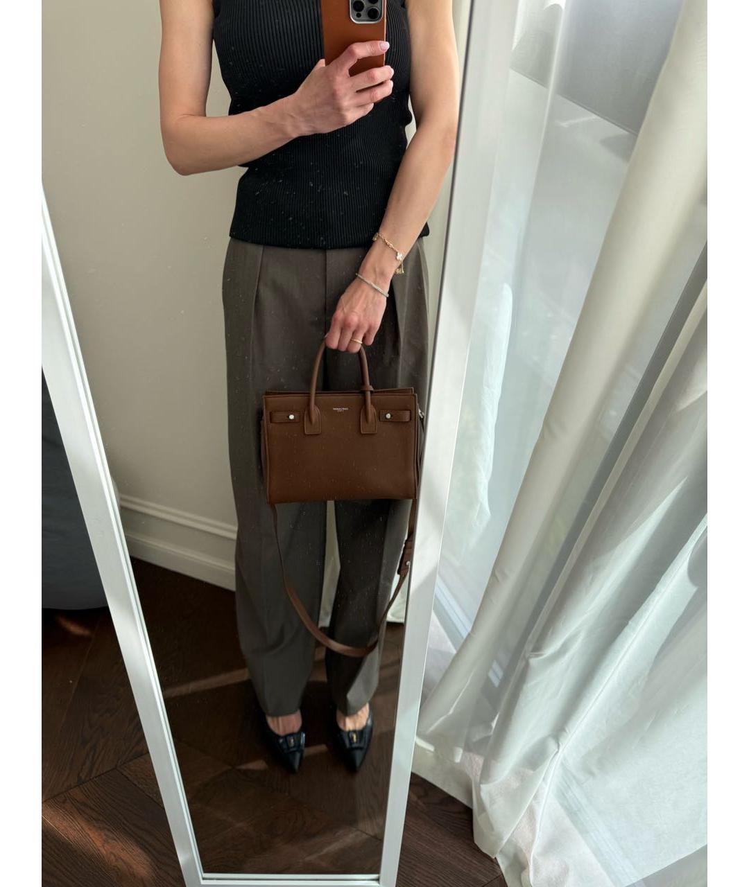 SAINT LAURENT Коричневая кожаная сумка через плечо, фото 6