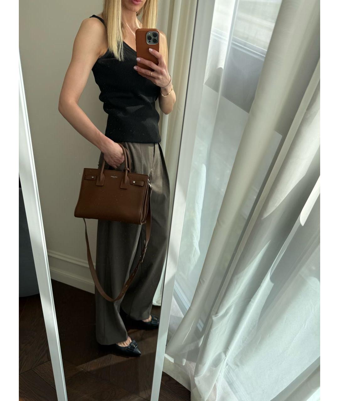 SAINT LAURENT Коричневая кожаная сумка через плечо, фото 5