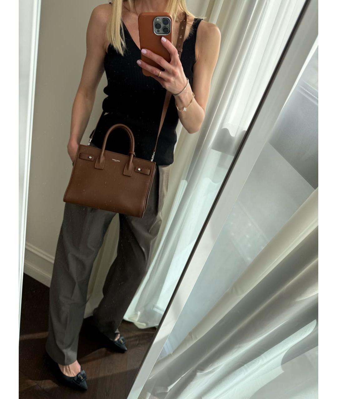 SAINT LAURENT Коричневая кожаная сумка через плечо, фото 7