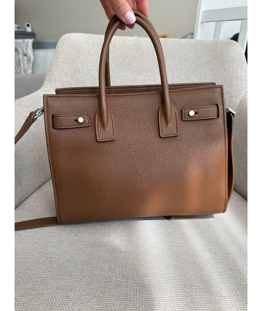 SAINT LAURENT Коричневая кожаная сумка через плечо, фото 3