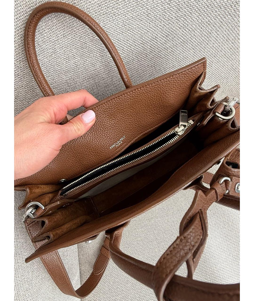 SAINT LAURENT Коричневая кожаная сумка через плечо, фото 4