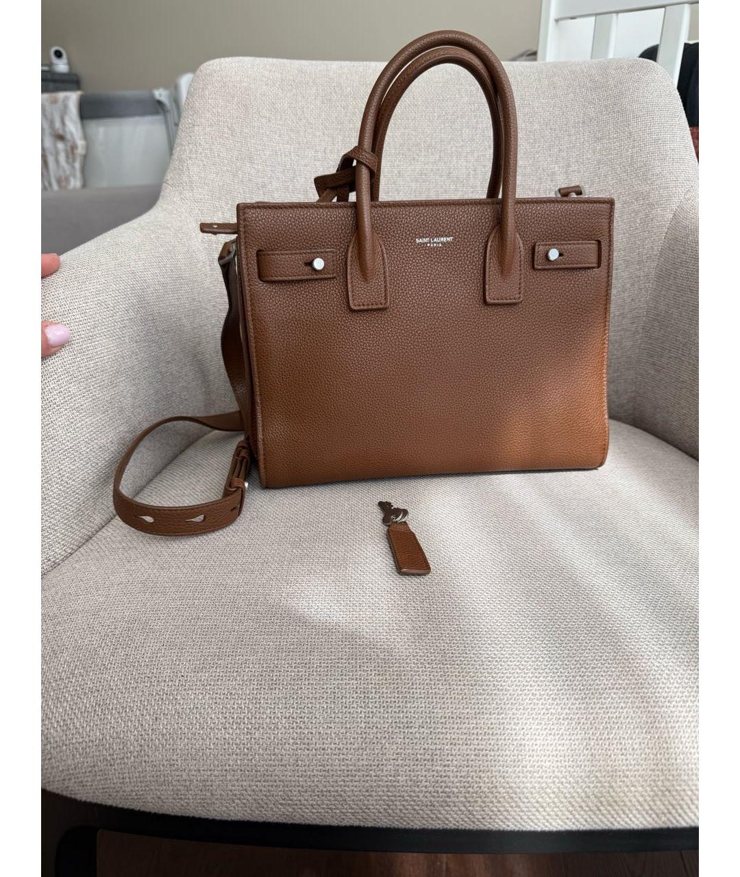 SAINT LAURENT Коричневая кожаная сумка через плечо, фото 2