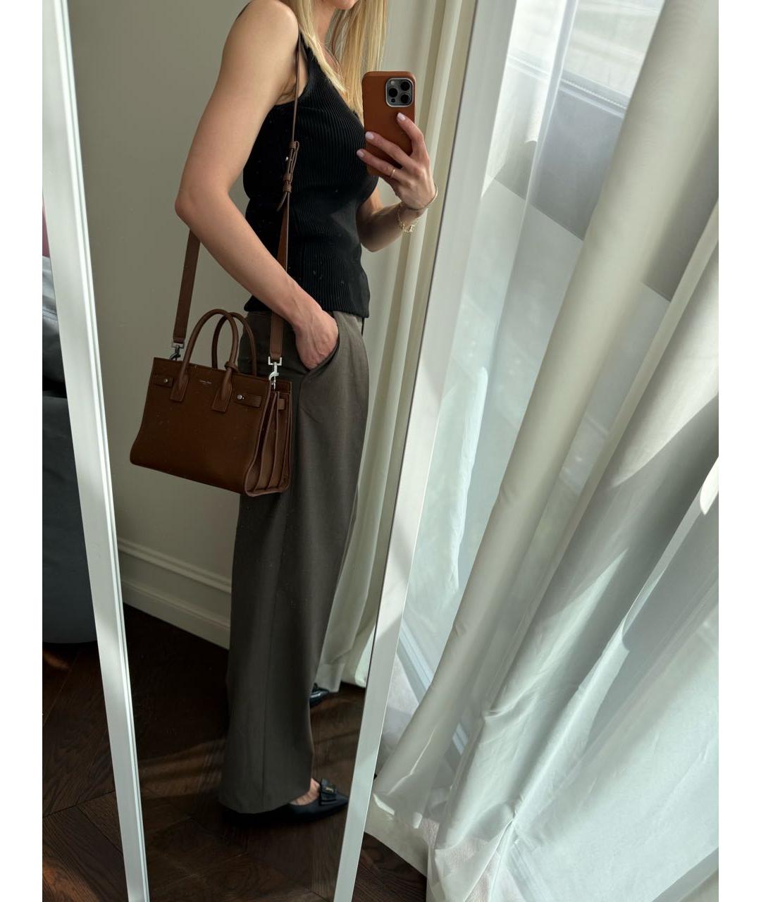 SAINT LAURENT Коричневая кожаная сумка через плечо, фото 8