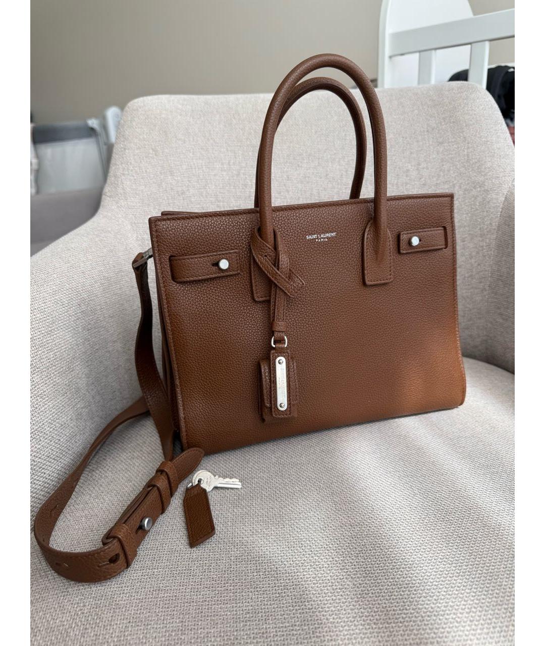 SAINT LAURENT Коричневая кожаная сумка через плечо, фото 9