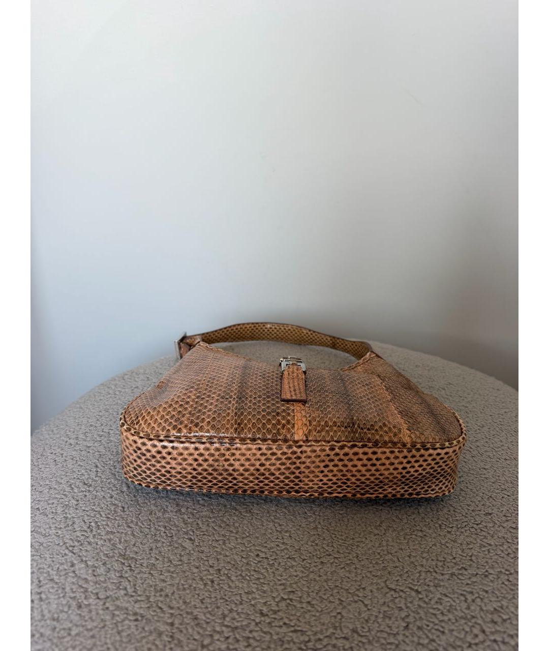 GUCCI Бежевая сумка с короткими ручками из экзотической кожи, фото 6