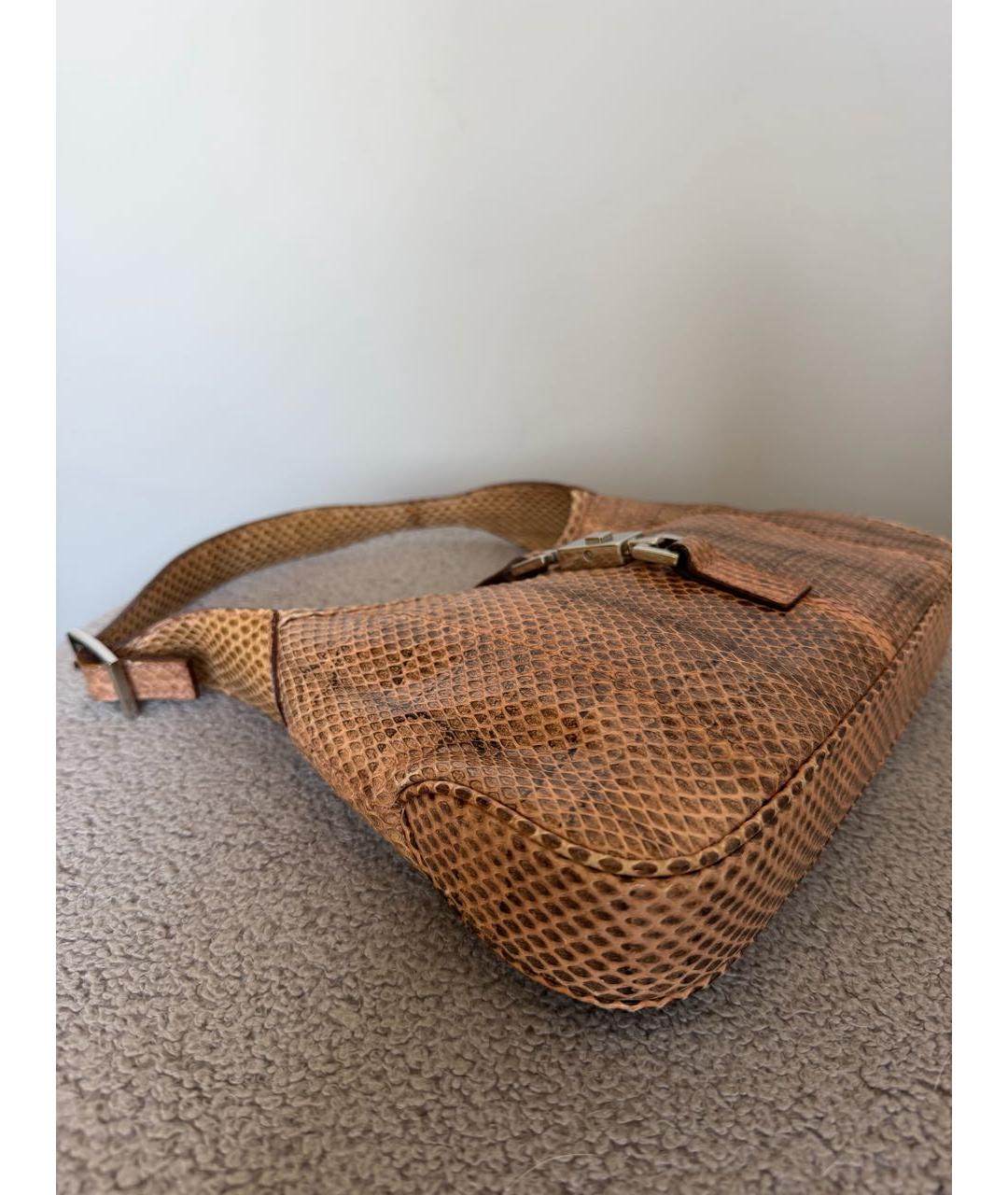 GUCCI Бежевая сумка с короткими ручками из экзотической кожи, фото 8