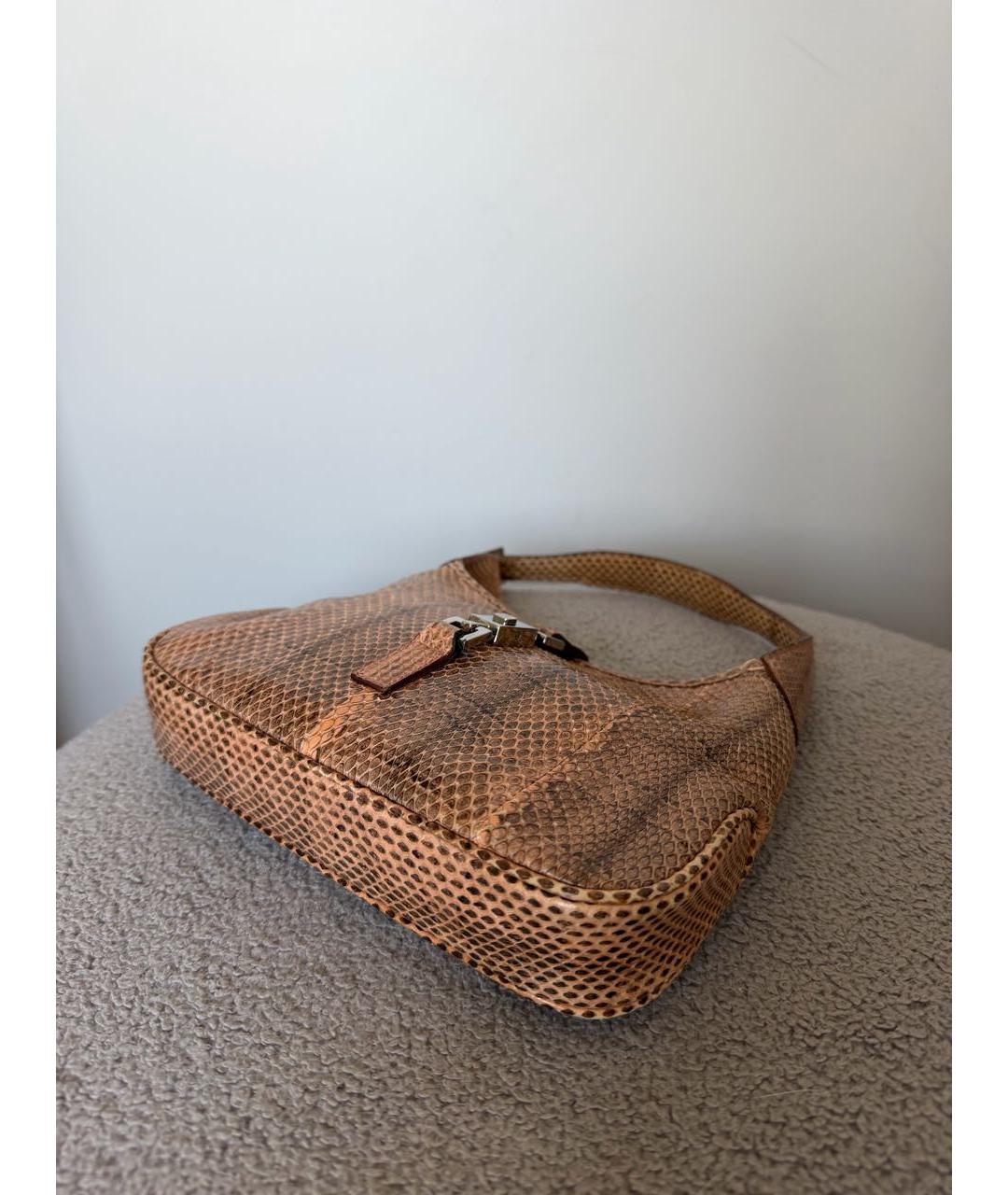 GUCCI Бежевая сумка с короткими ручками из экзотической кожи, фото 7