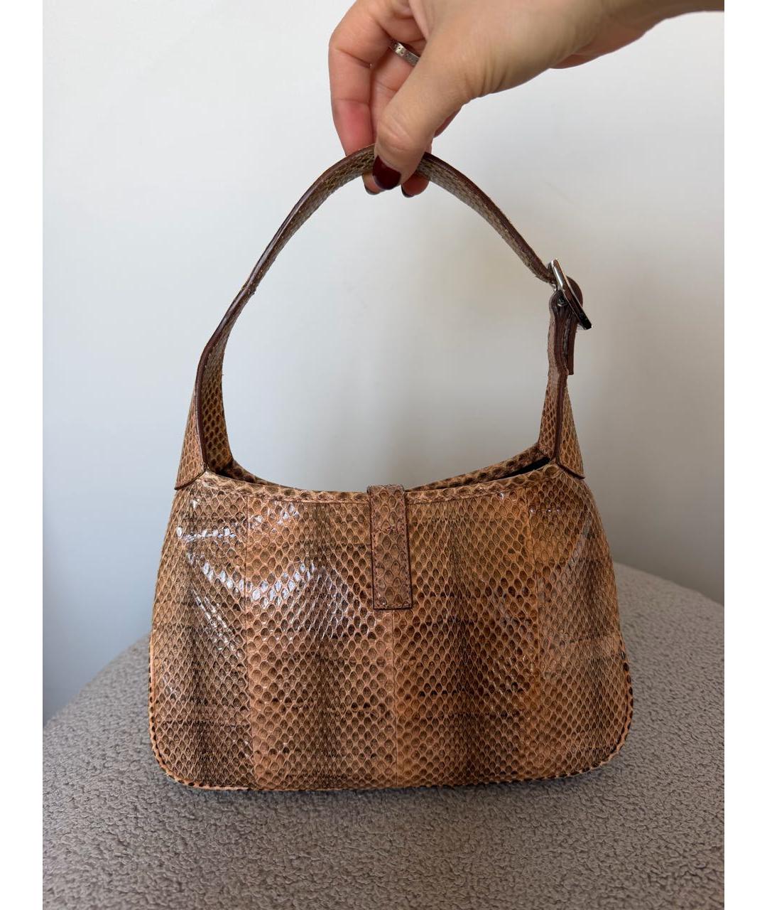 GUCCI Бежевая сумка с короткими ручками из экзотической кожи, фото 3