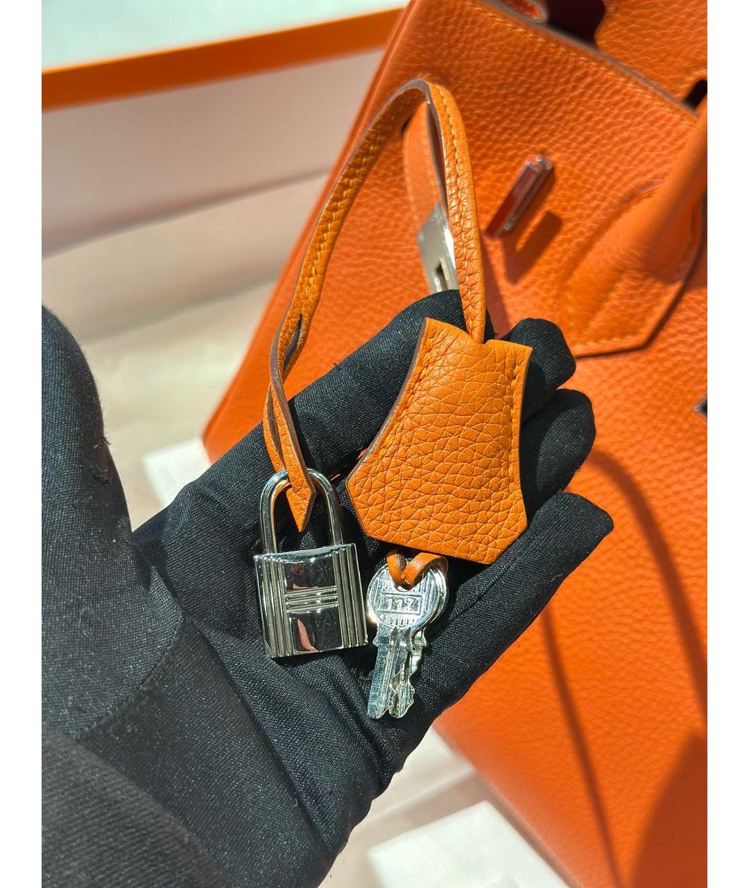 HERMES Оранжевая кожаная сумка с короткими ручками, фото 5