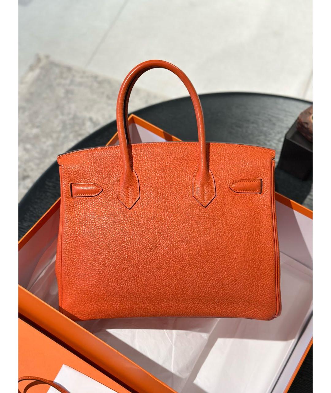 HERMES Оранжевая кожаная сумка с короткими ручками, фото 3