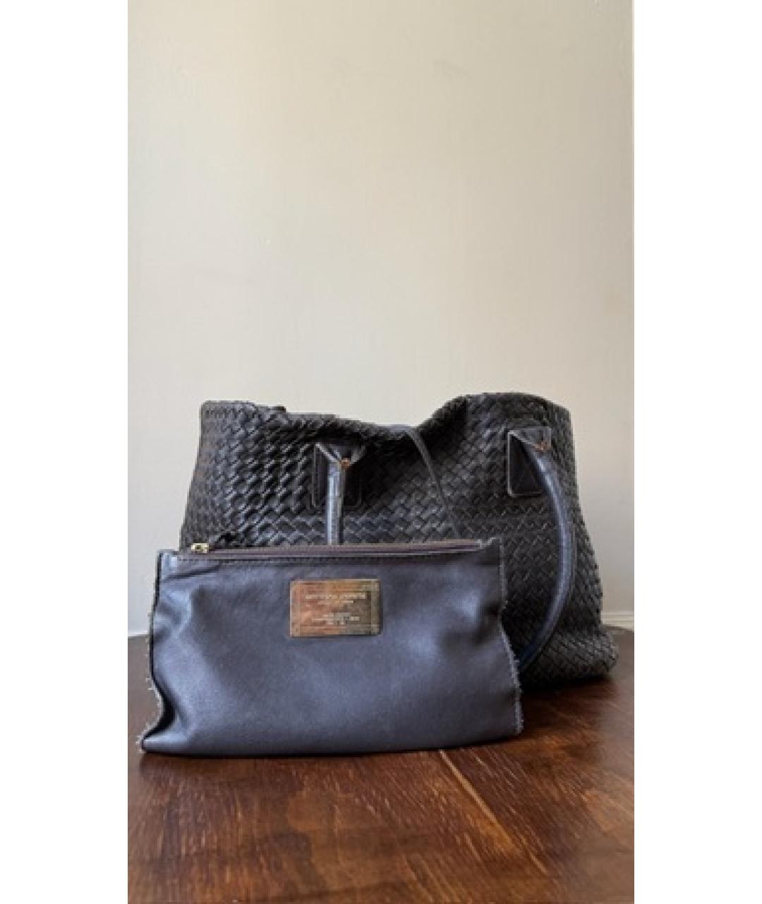 BOTTEGA VENETA Черная кожаная сумка тоут, фото 7