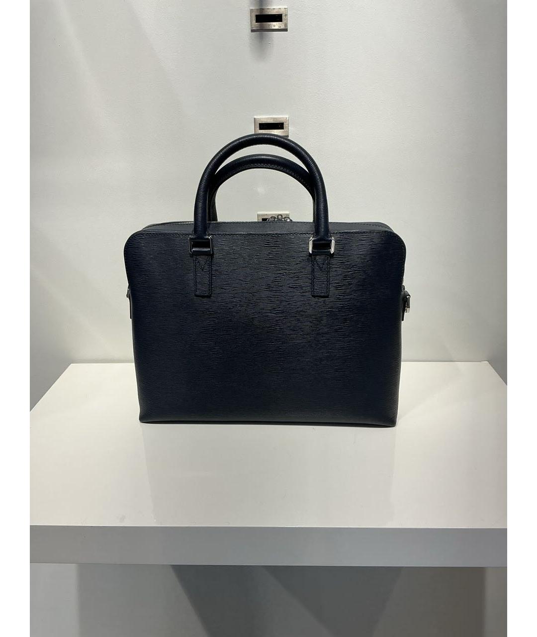HUGO BOSS Темно-синий кожаный портфель, фото 3