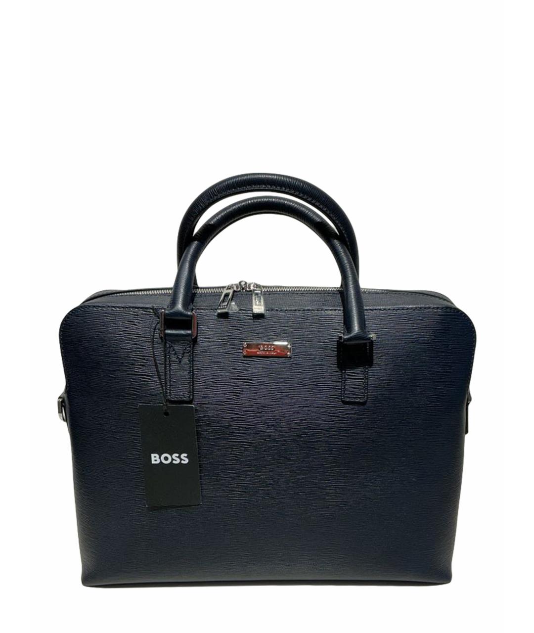 HUGO BOSS Темно-синий кожаный портфель, фото 1