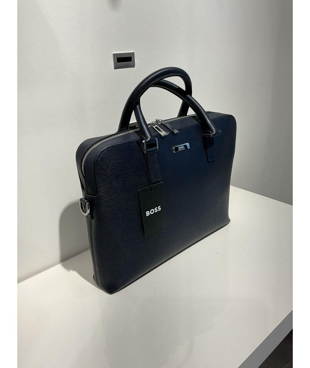 HUGO BOSS Темно-синий кожаный портфель, фото 2