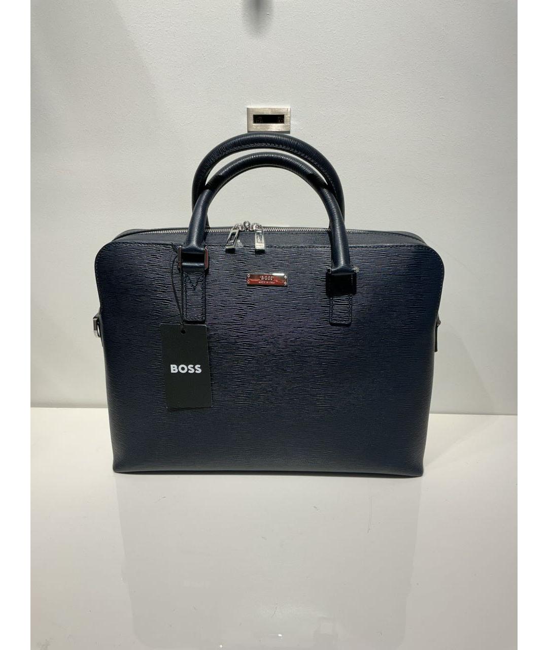 HUGO BOSS Темно-синий кожаный портфель, фото 4