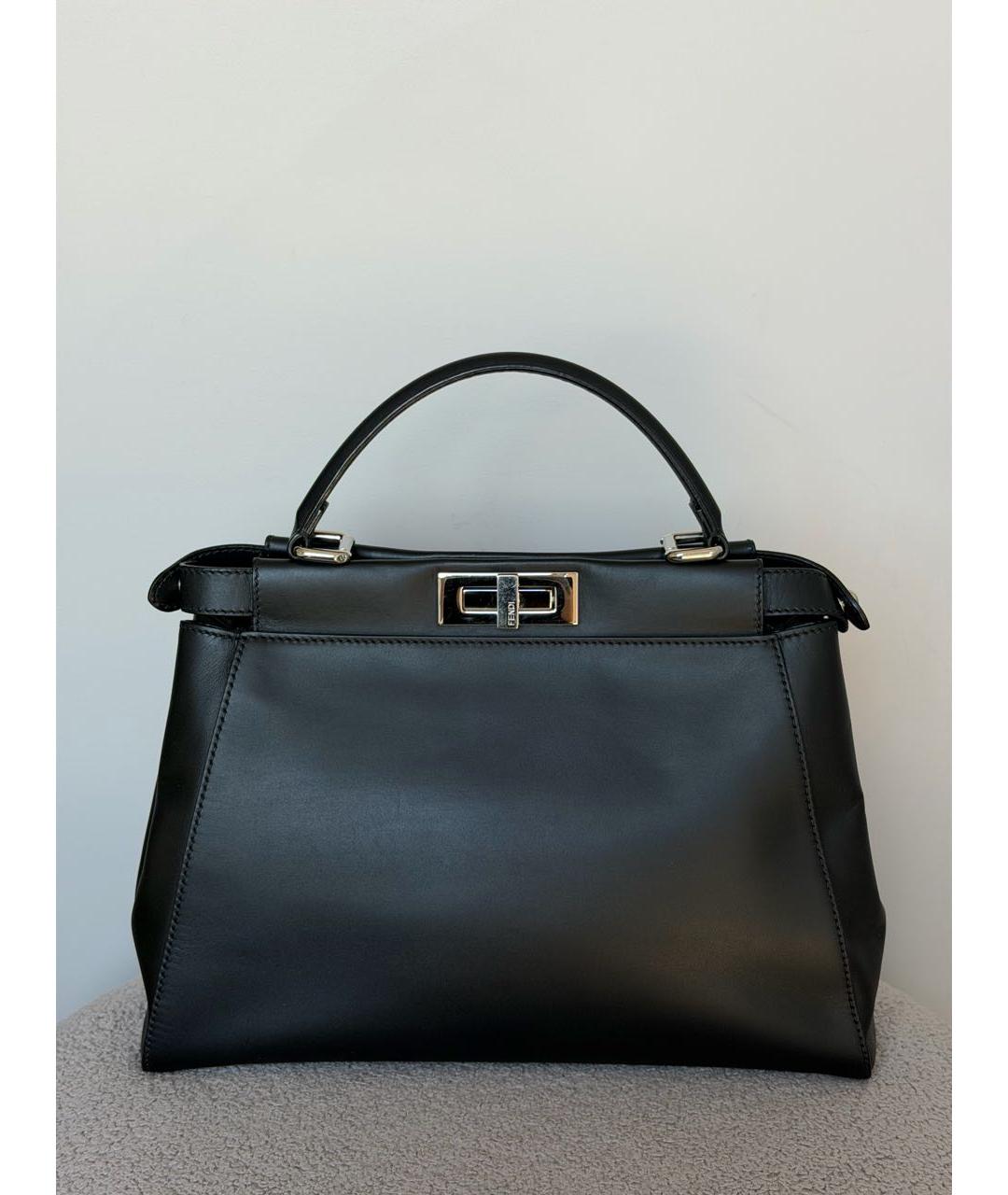 FENDI Черная кожаная сумка с короткими ручками, фото 4