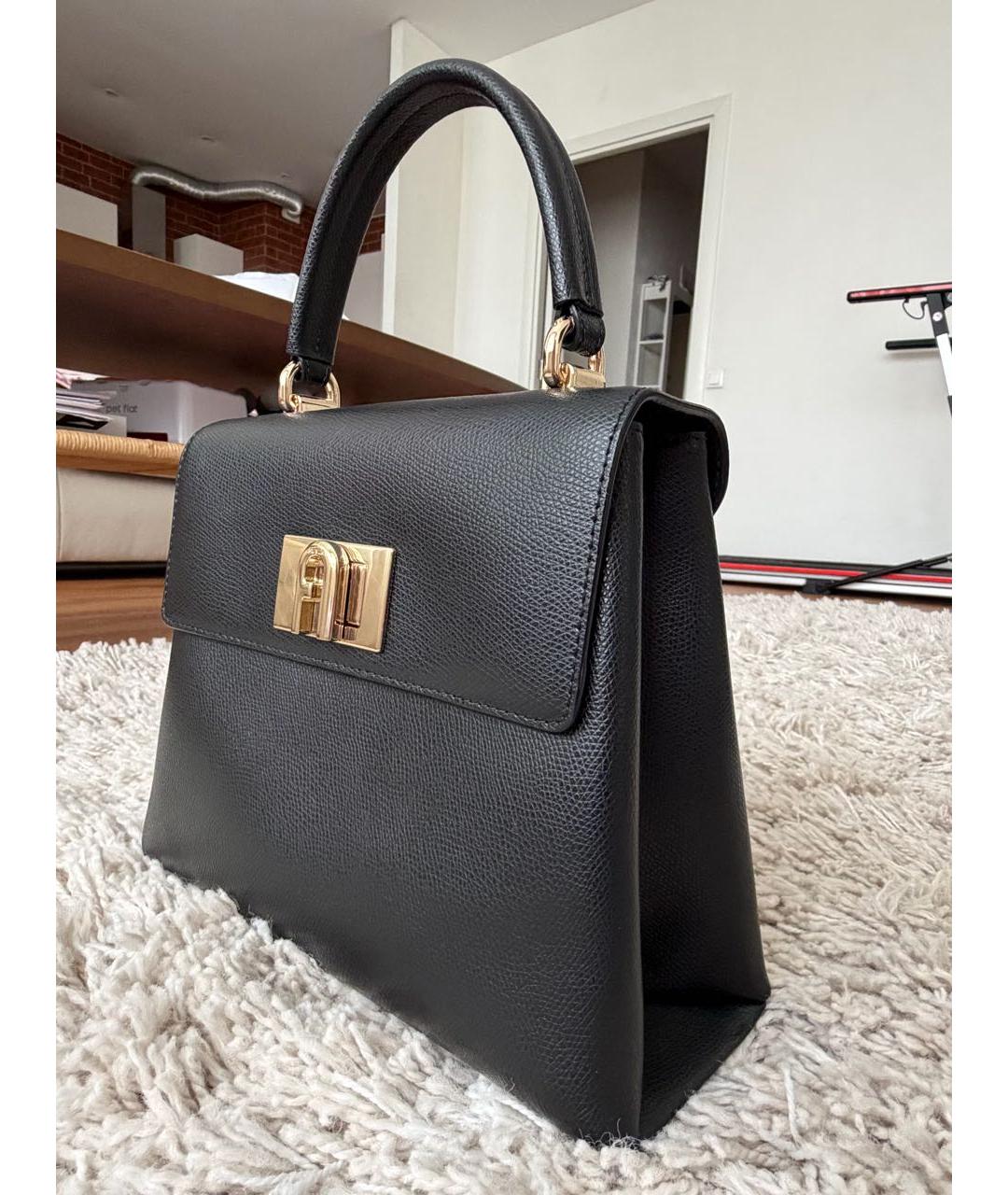 FURLA Черная кожаная сумка с короткими ручками, фото 2