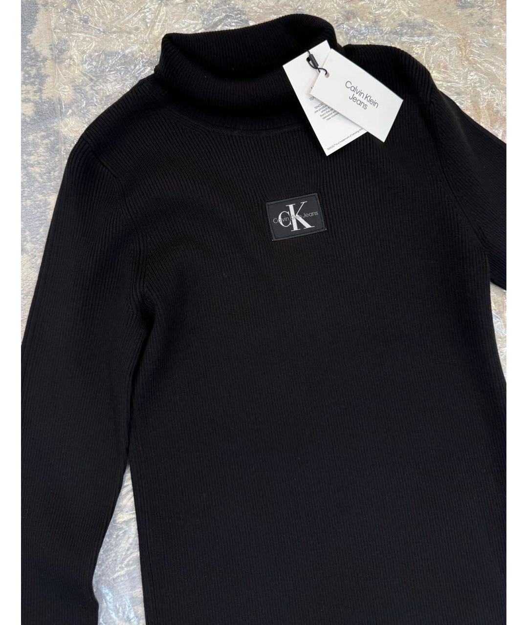 CALVIN KLEIN Черное хлопко-эластановое повседневное платье, фото 3