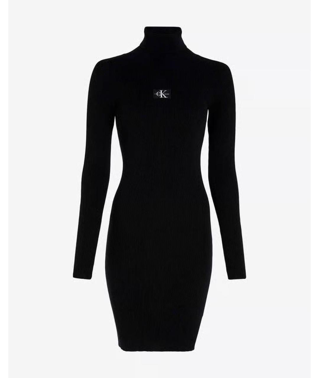 CALVIN KLEIN Черное хлопко-эластановое повседневное платье, фото 8