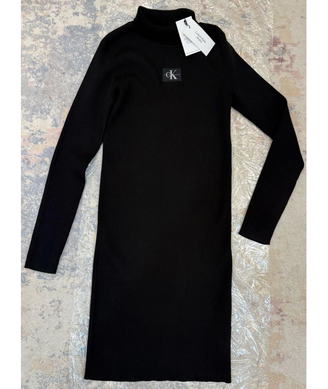 CALVIN KLEIN Черное хлопко-эластановое повседневное платье, фото 2