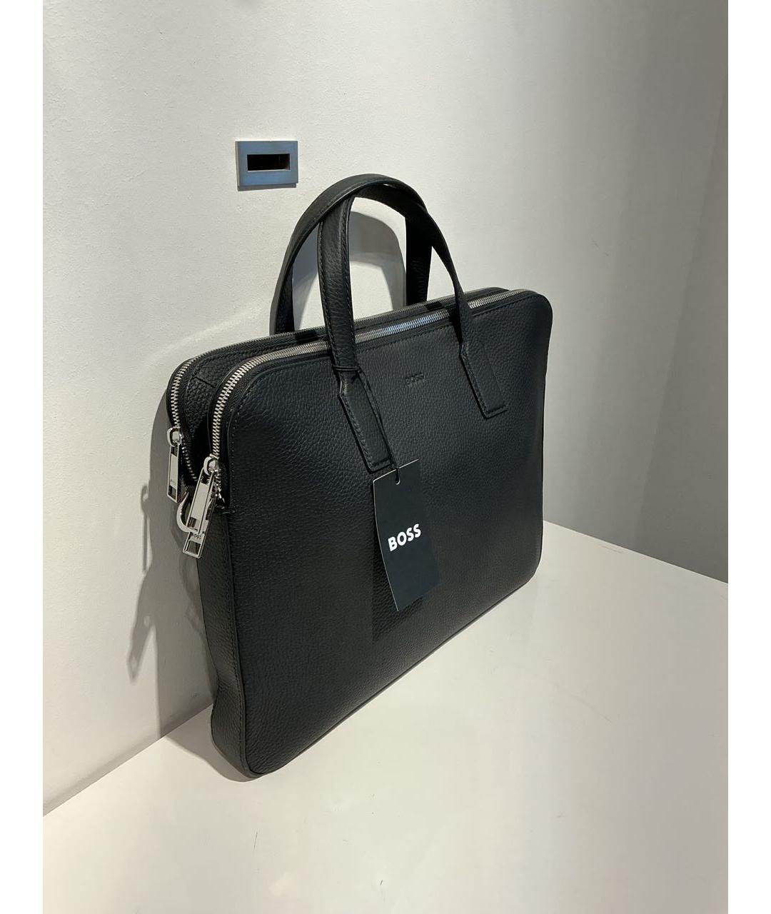 HUGO BOSS Черный кожаный портфель, фото 2