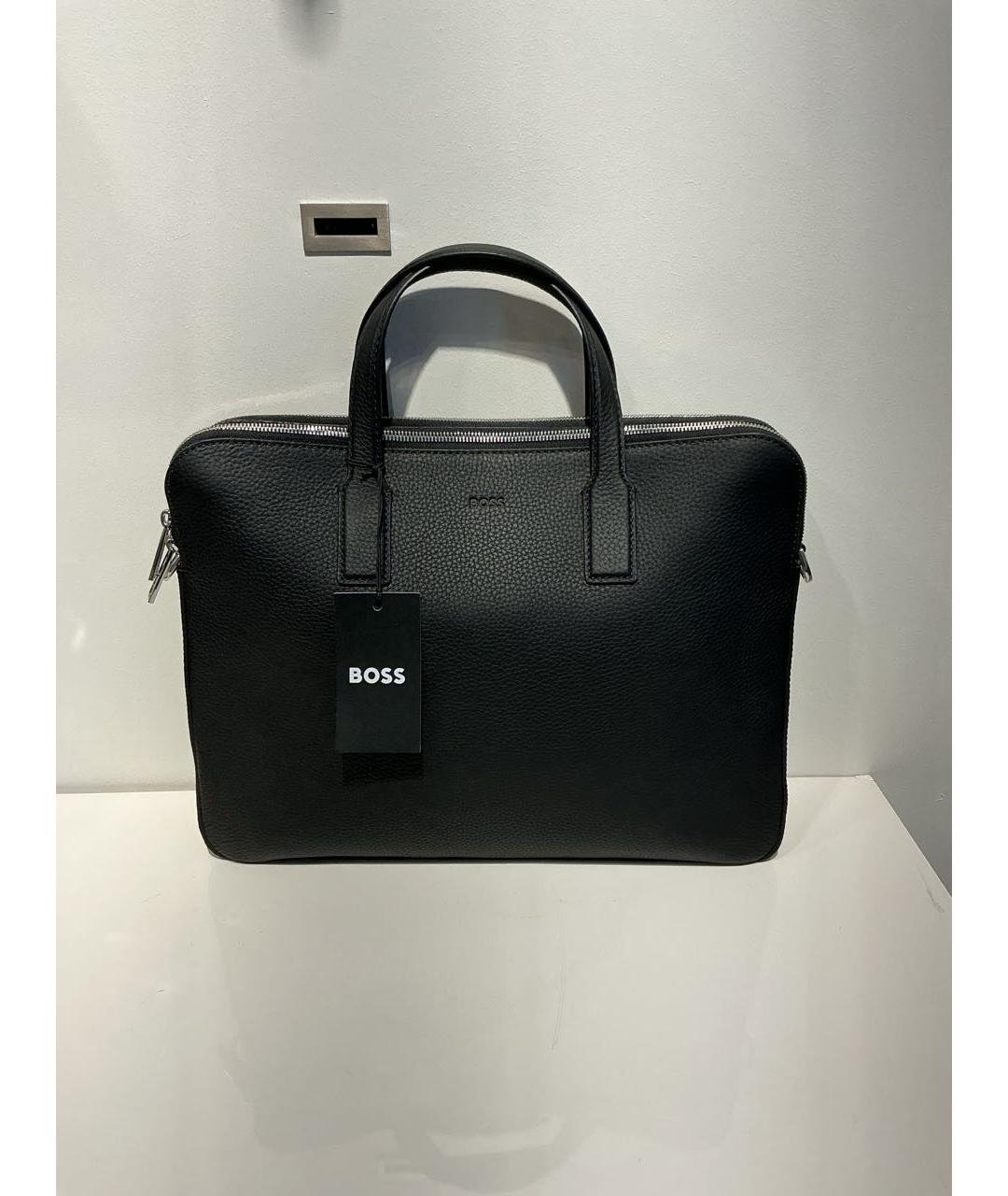 HUGO BOSS Черный кожаный портфель, фото 4