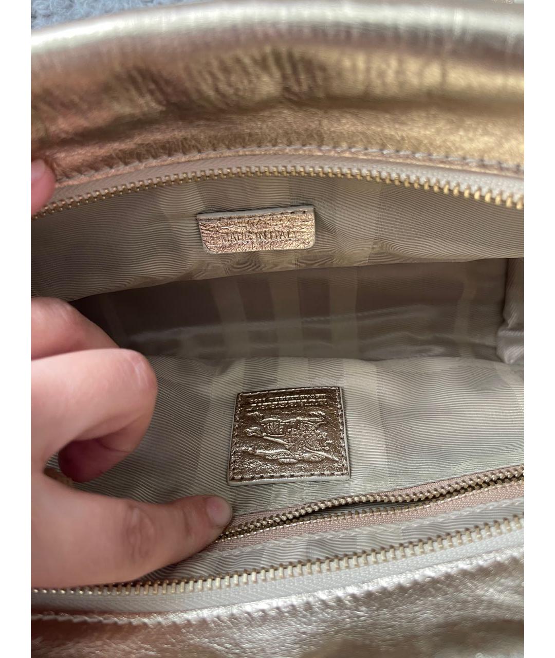 BURBERRY Золотая кожаная сумка с короткими ручками, фото 6