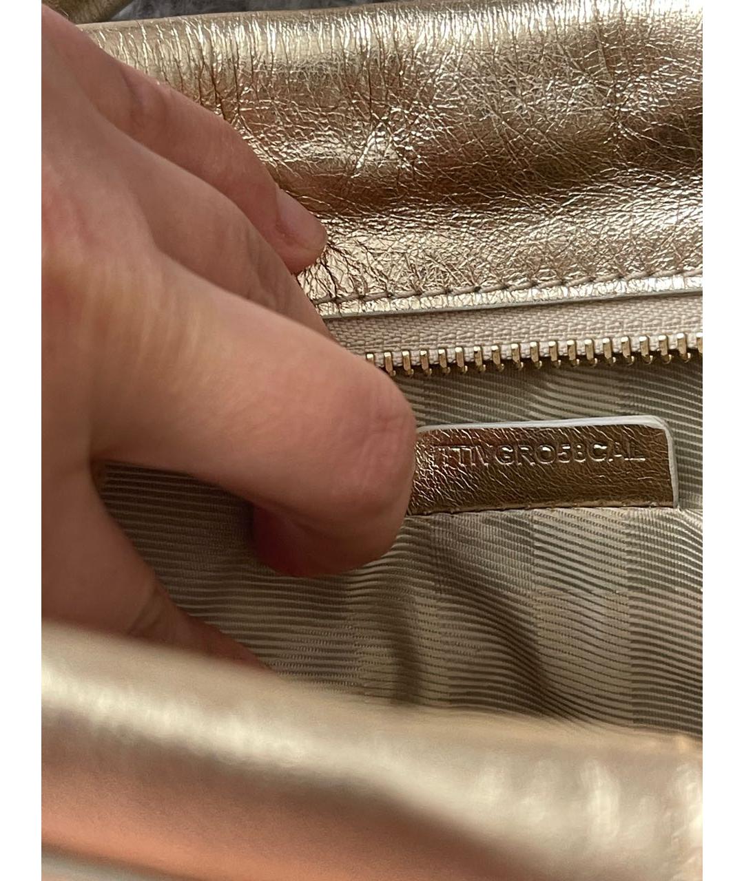 BURBERRY Золотая кожаная сумка с короткими ручками, фото 5