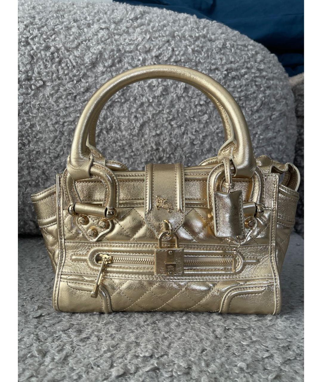 BURBERRY Золотая кожаная сумка с короткими ручками, фото 9