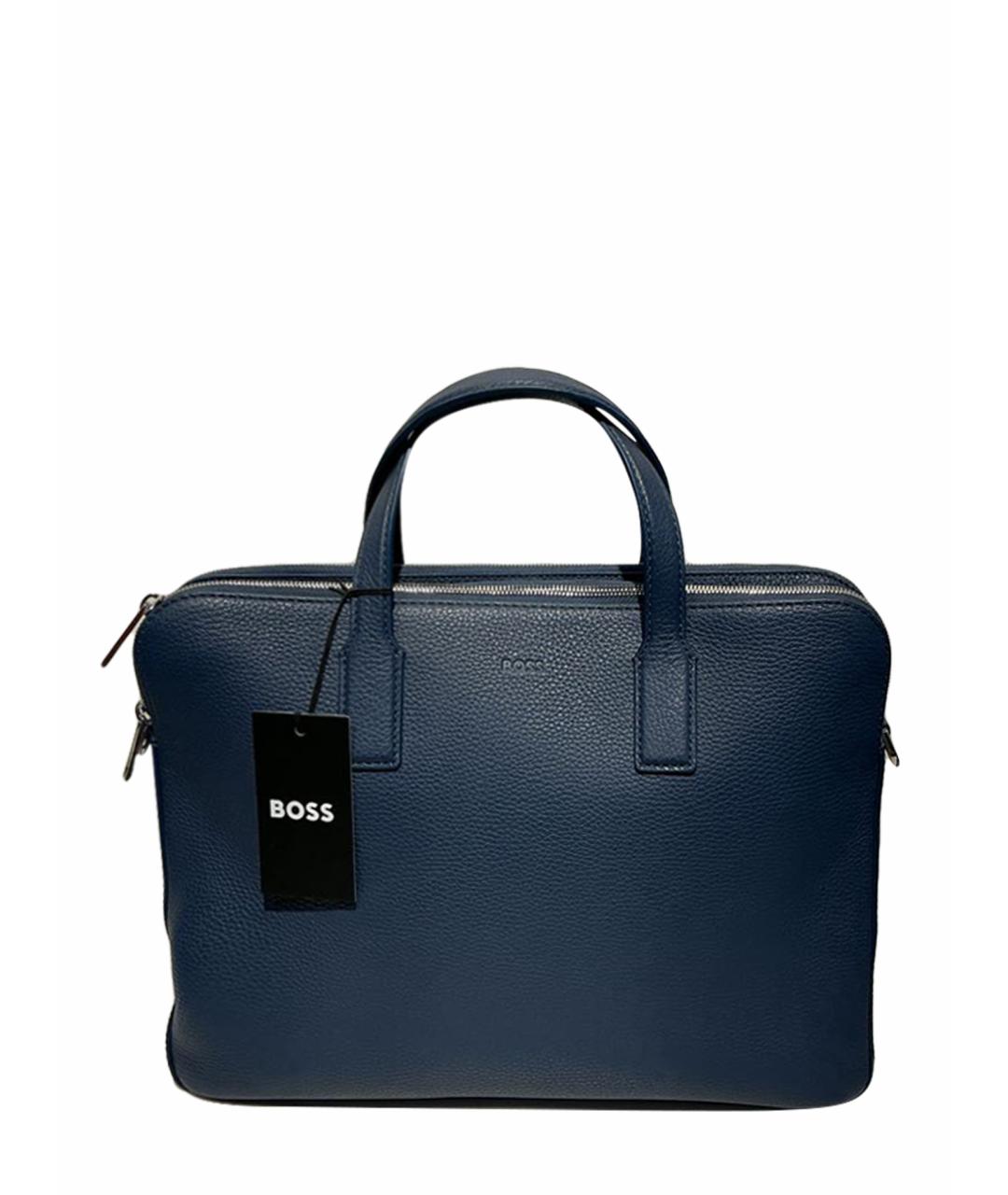 HUGO BOSS Синий кожаный портфель, фото 1