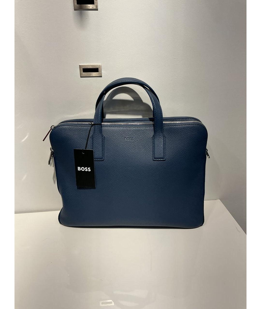 HUGO BOSS Синий кожаный портфель, фото 4
