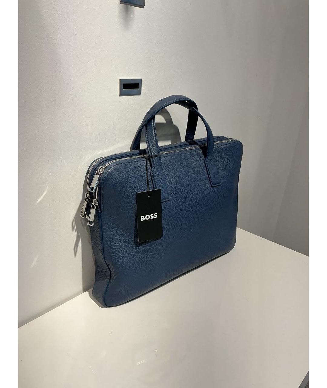 HUGO BOSS Синий кожаный портфель, фото 2