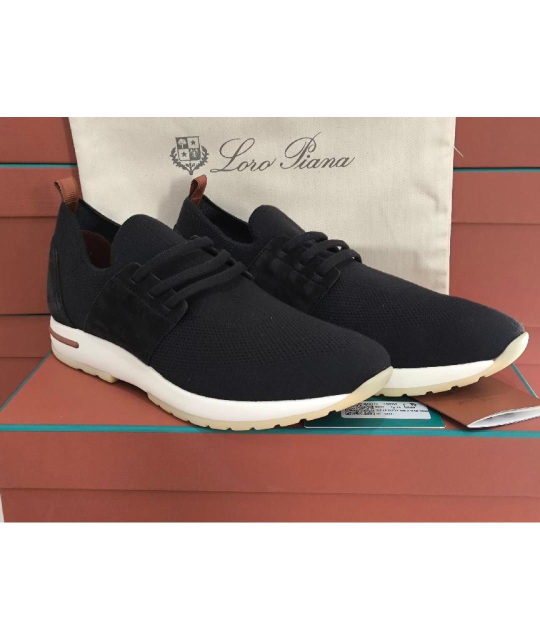 LORO PIANA Черные текстильные низкие кроссовки / кеды, фото 2