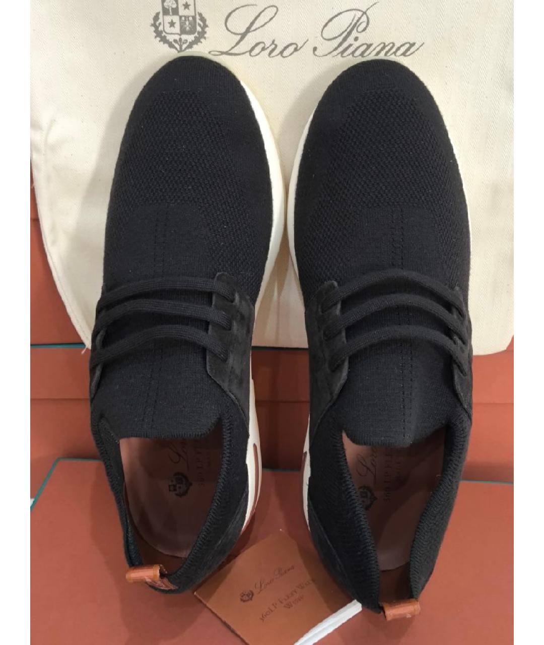 LORO PIANA Черные текстильные низкие кроссовки / кеды, фото 3