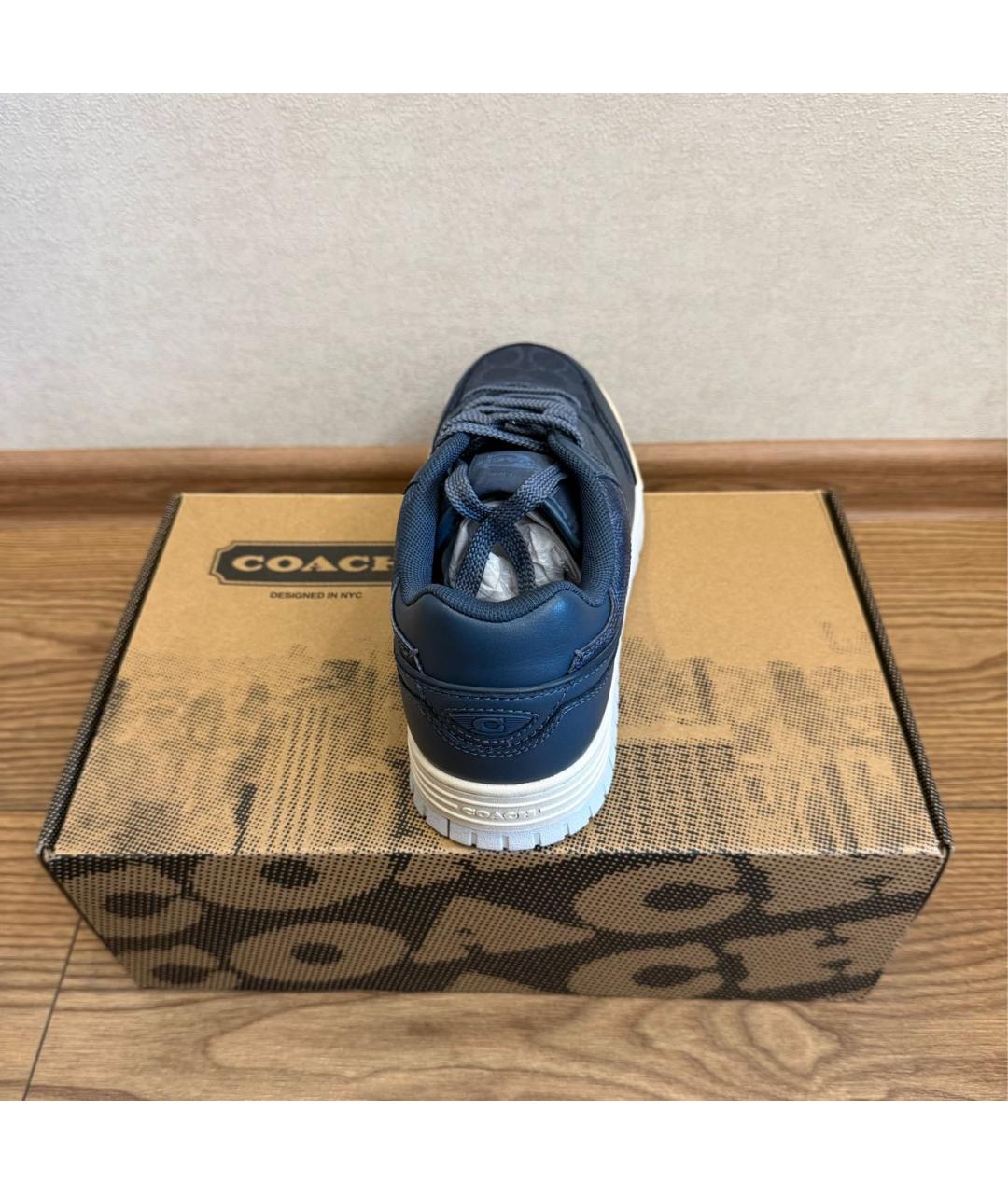 COACH Темно-синие кожаные низкие кроссовки / кеды, фото 5