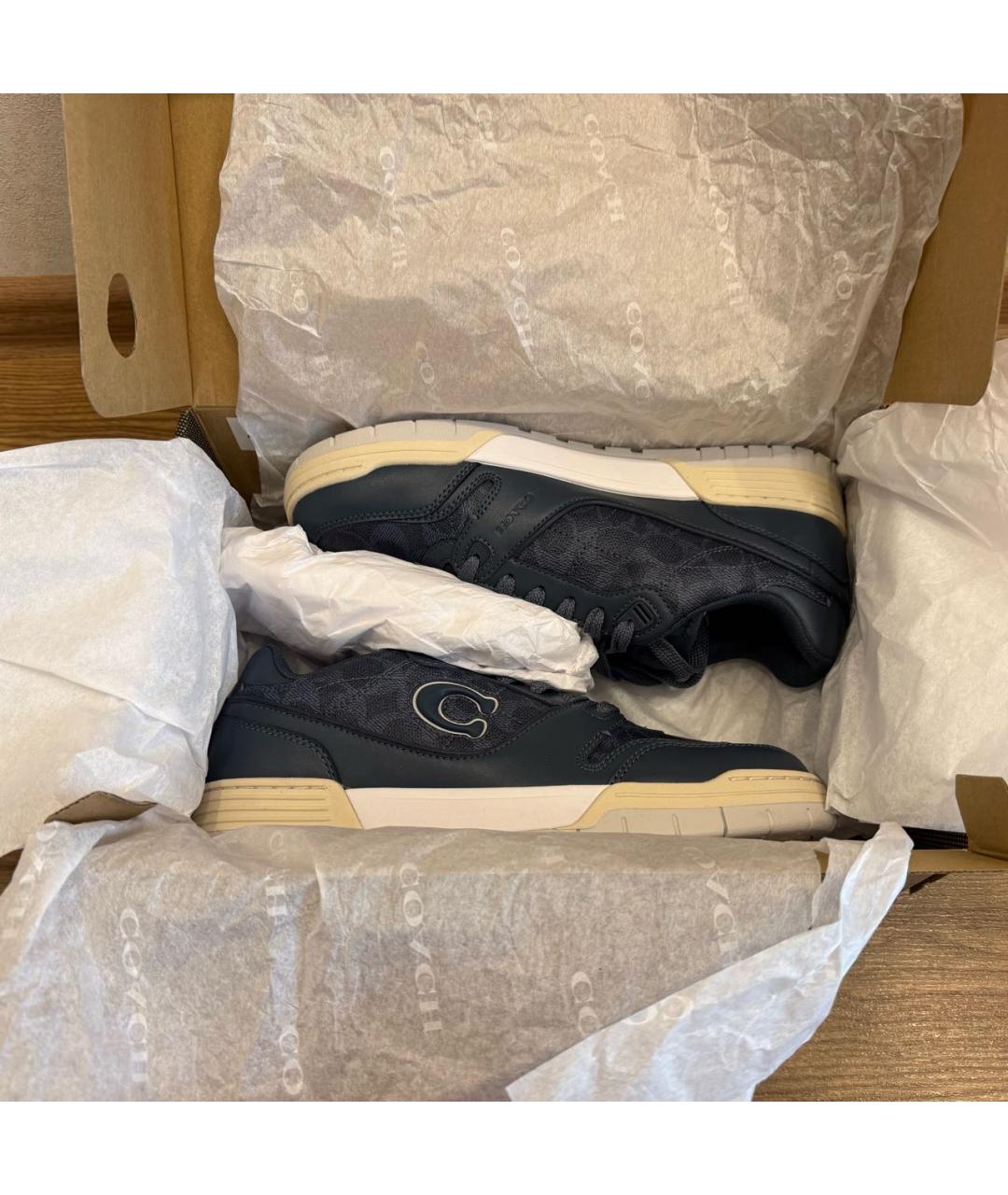 COACH Темно-синие кожаные низкие кроссовки / кеды, фото 7