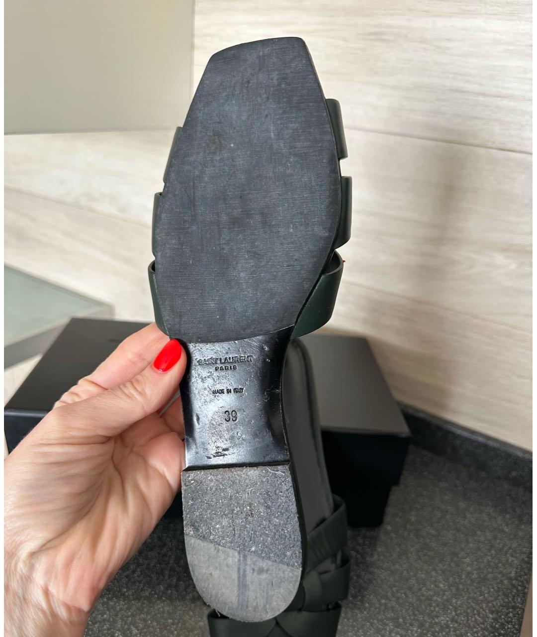 SAINT LAURENT Зеленые кожаные шлепанцы, фото 4